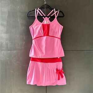 Fila Women's Pink and Red skirt and top tennis Set Size Small